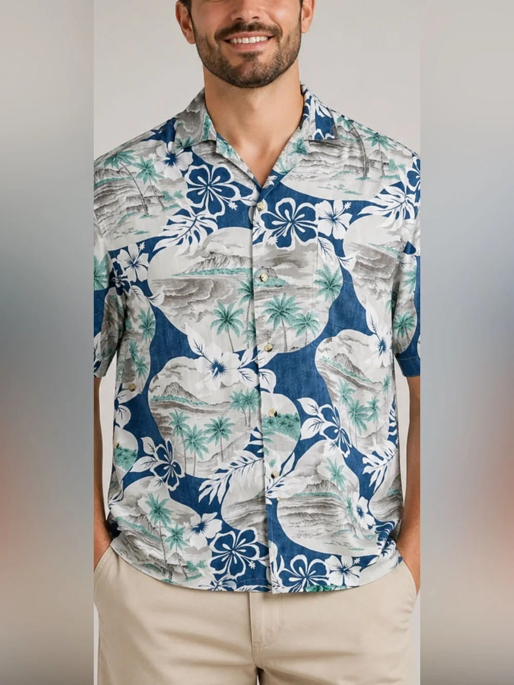 Go Barefoot Hawaiian Shirt XL 100% Cotton Scenic Floral Short Sleeve USA - Picture 2 of 5